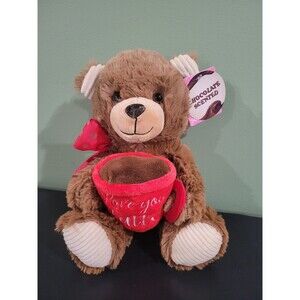 Dan dee valentine chocolate scented teddy Bear holding Red coffee mug 9" tall